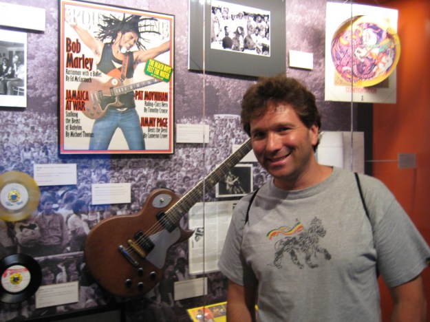 The author with Marley's Gibson Les Paul Guitar at the Grammy Museum in Los Angeles, August 2011.
